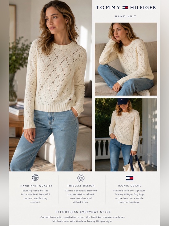 Tommy Hilfiger Sweaters - Tommy Hilfiger | Cotton Openwork Diamond Crewneck Sweater | Size XL